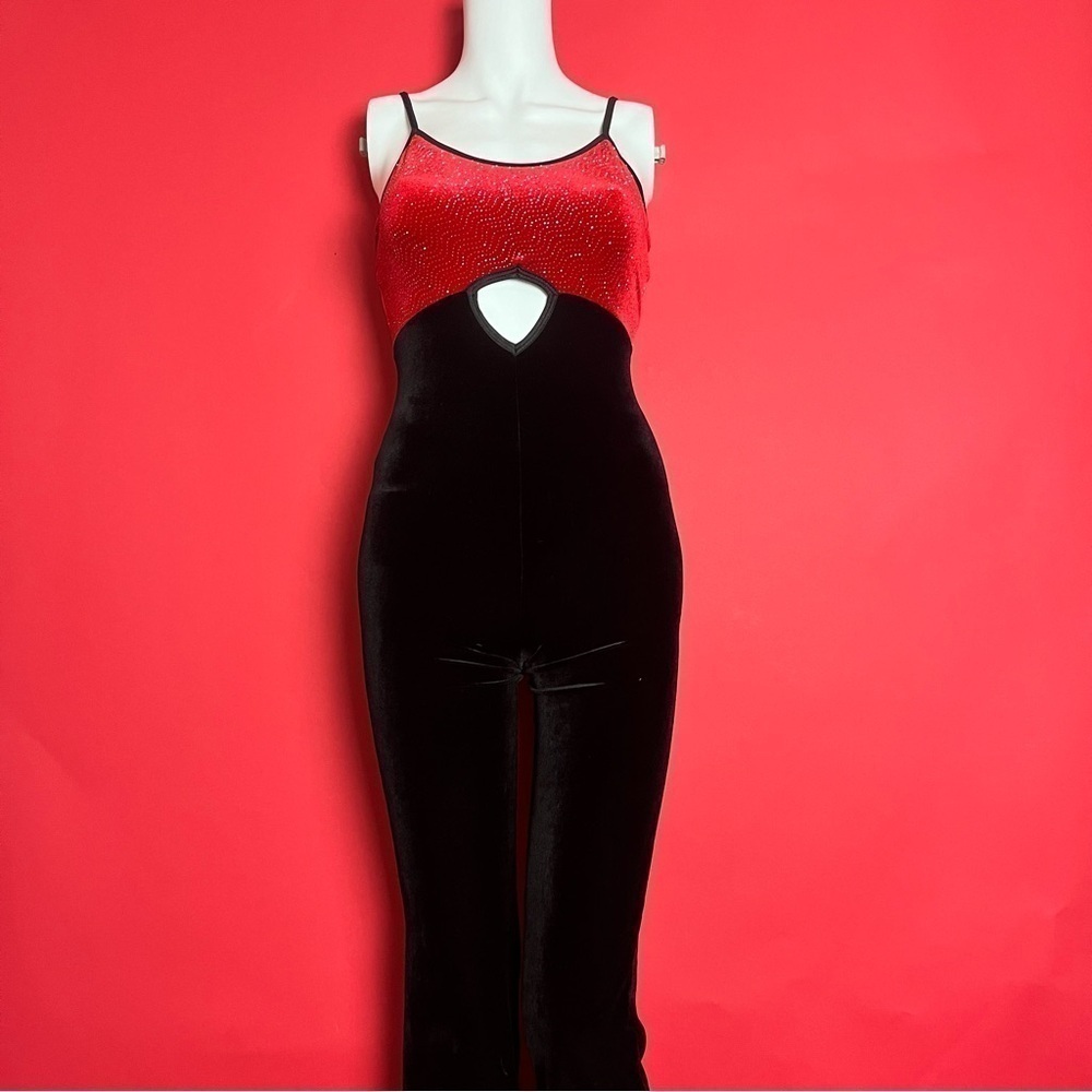 Black and red velvet rhinestone jumpsuit ❤️🖤​​​​​​​​​​​​​​​